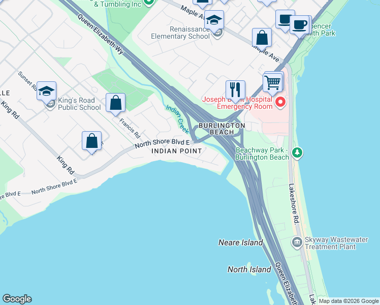 map of restaurants, bars, coffee shops, grocery stores, and more near 1065 Algonquin Road in Burlington