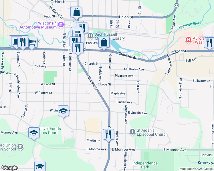 map of restaurants, bars, coffee shops, grocery stores, and more near 228 Grand Avenue in Hartford