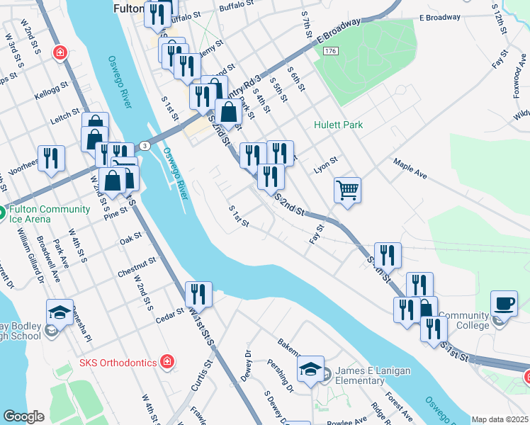 map of restaurants, bars, coffee shops, grocery stores, and more near 508 Old S Second Street in Fulton