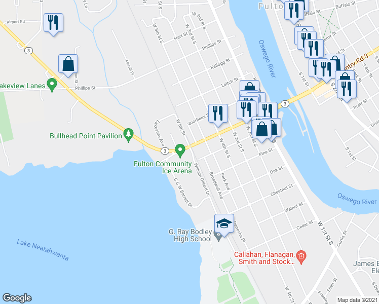 map of restaurants, bars, coffee shops, grocery stores, and more near 601 West Broadway in Fulton