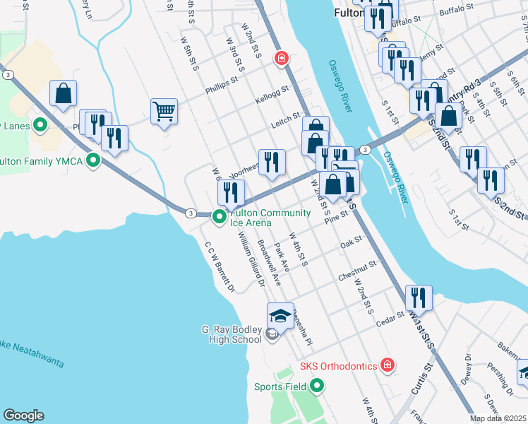 map of restaurants, bars, coffee shops, grocery stores, and more near 315 West 5th Street South in Fulton