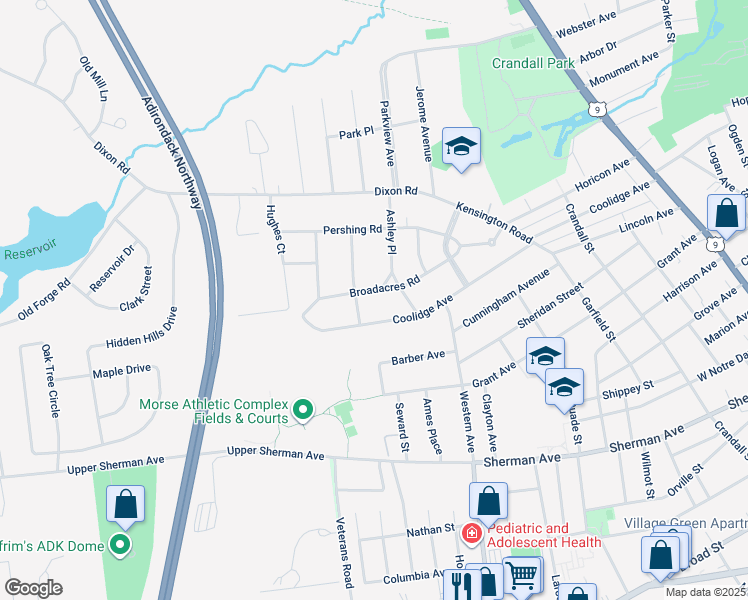 map of restaurants, bars, coffee shops, grocery stores, and more near 18 Broadacres Rd in West Glens Falls