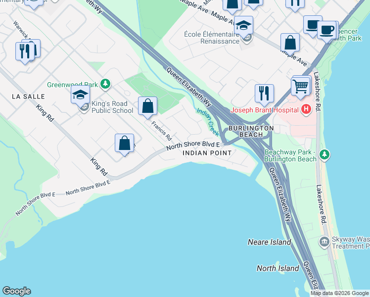 map of restaurants, bars, coffee shops, grocery stores, and more near 552 Allview Avenue in Burlington