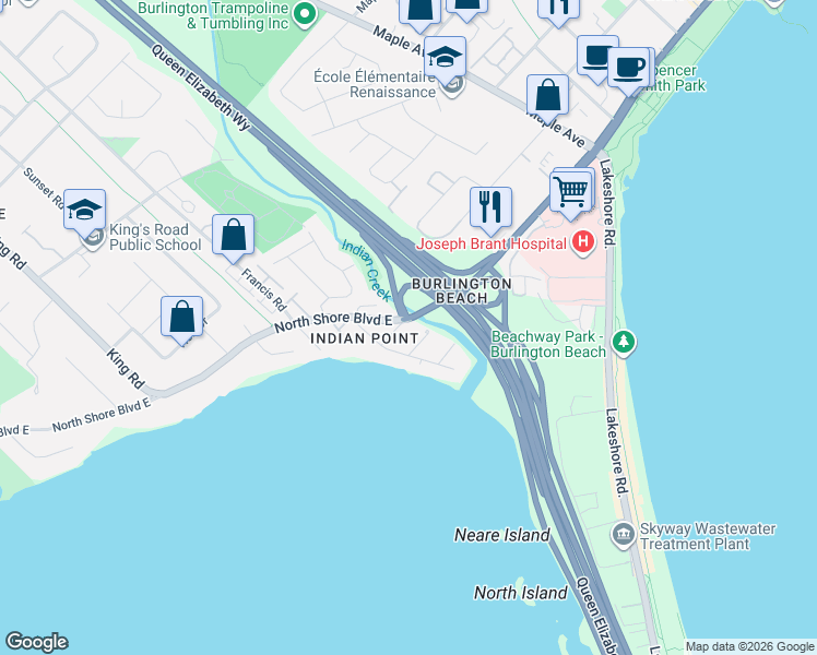 map of restaurants, bars, coffee shops, grocery stores, and more near 1064 Mohawk Road in Burlington