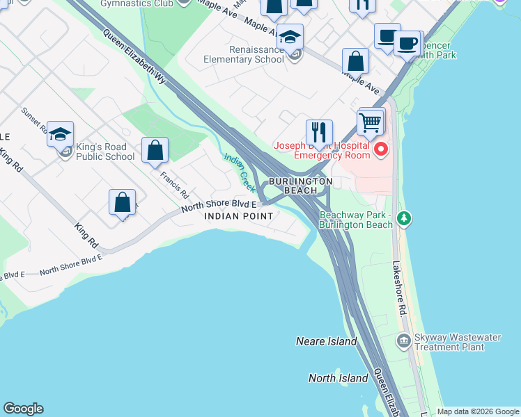 map of restaurants, bars, coffee shops, grocery stores, and more near 1065 Algonquin Road in Burlington