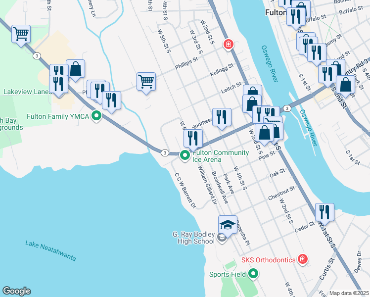 map of restaurants, bars, coffee shops, grocery stores, and more near 700 West Broadway in Fulton