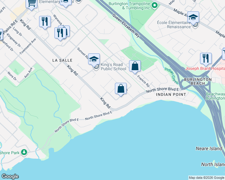 map of restaurants, bars, coffee shops, grocery stores, and more near 655 Ellengale Road in Burlington