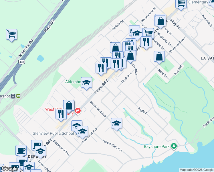 map of restaurants, bars, coffee shops, grocery stores, and more near in Burlington