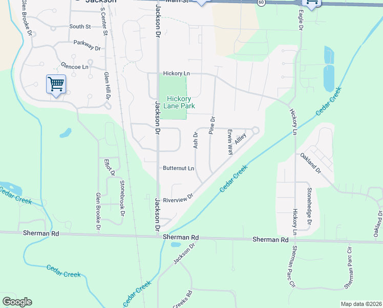 map of restaurants, bars, coffee shops, grocery stores, and more near N162W20230 Butternut Lane in Jackson
