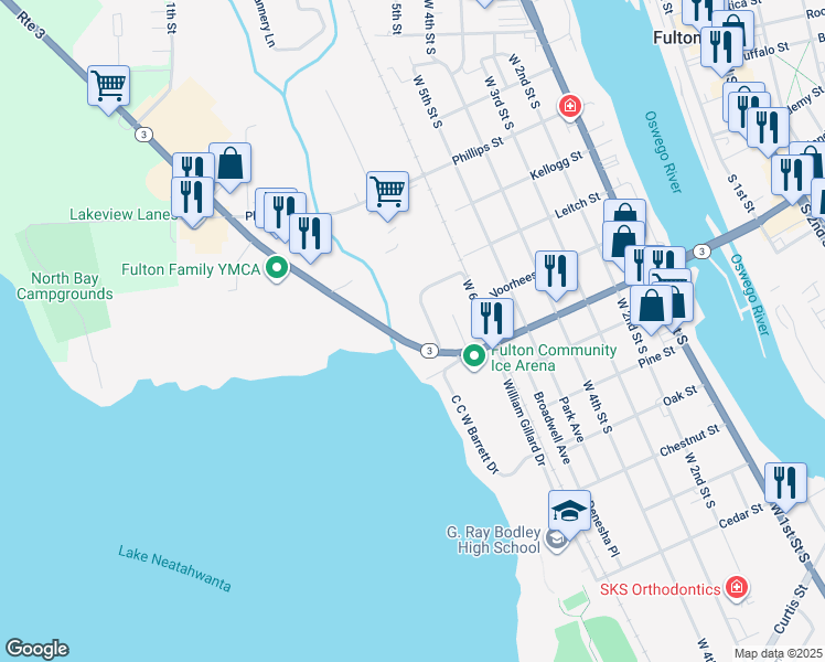 map of restaurants, bars, coffee shops, grocery stores, and more near 712 West Broadway in Fulton