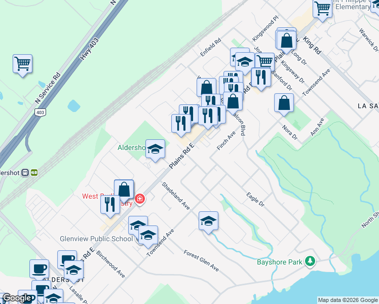 map of restaurants, bars, coffee shops, grocery stores, and more near in Burlington