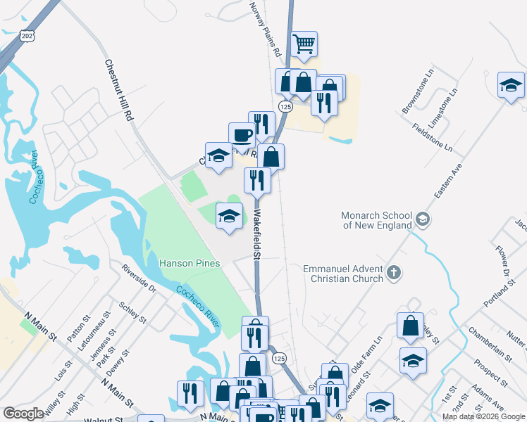 map of restaurants, bars, coffee shops, grocery stores, and more near 151 Wakefield Street in Rochester