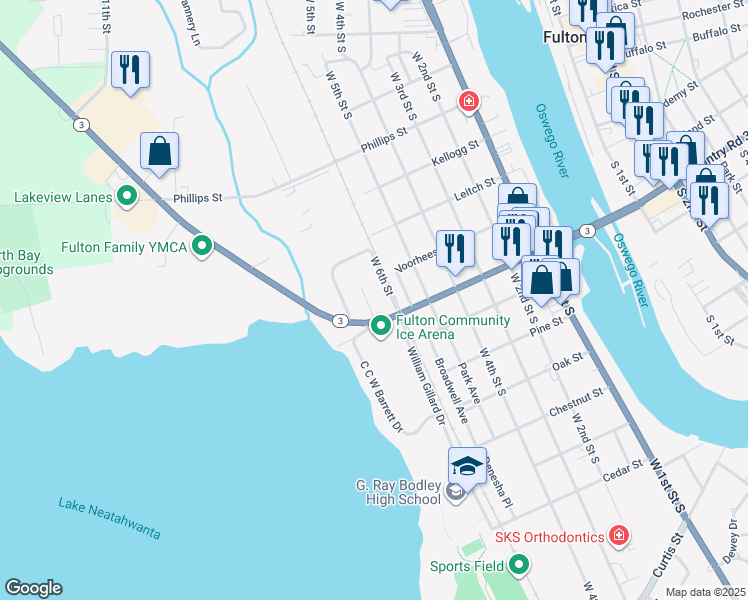 map of restaurants, bars, coffee shops, grocery stores, and more near 700 West Broadway in Fulton