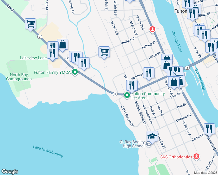 map of restaurants, bars, coffee shops, grocery stores, and more near 712 West Broadway in Fulton