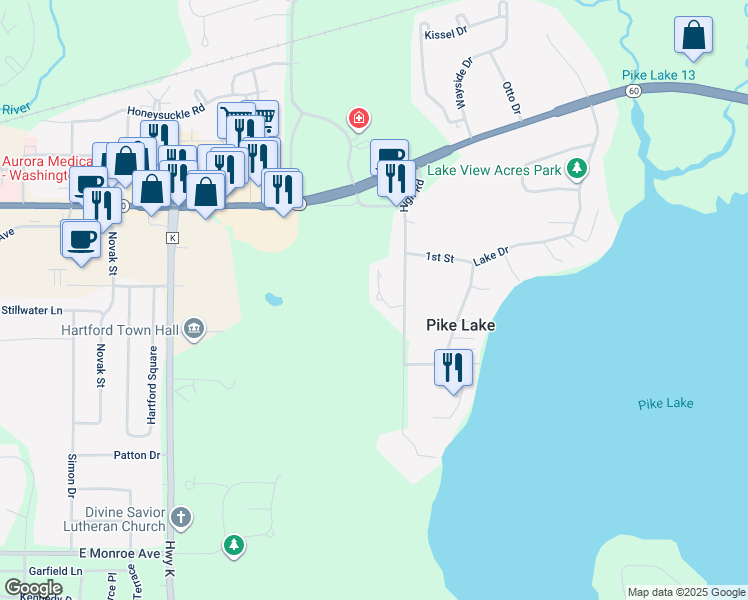 map of restaurants, bars, coffee shops, grocery stores, and more near 30 High Road in Hartford