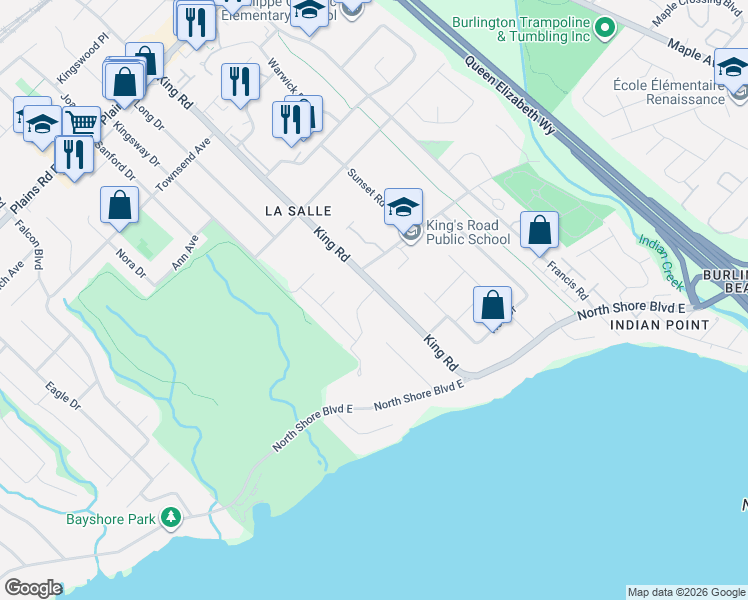 map of restaurants, bars, coffee shops, grocery stores, and more near 600 Deborah Crescent in Burlington