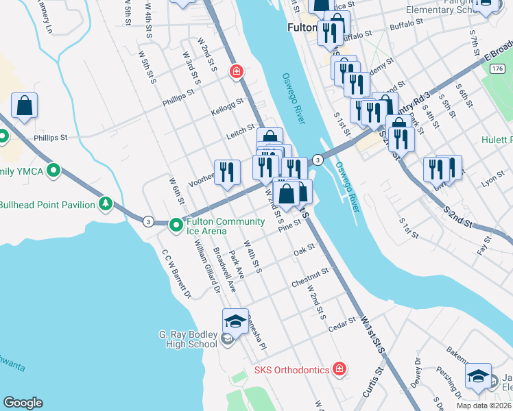 map of restaurants, bars, coffee shops, grocery stores, and more near 313 West 3rd Street South in Fulton
