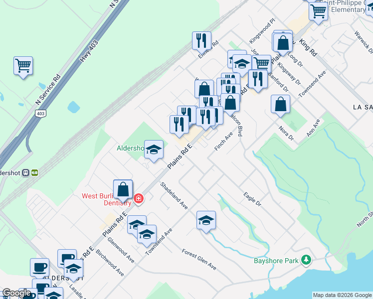 map of restaurants, bars, coffee shops, grocery stores, and more near in Burlington