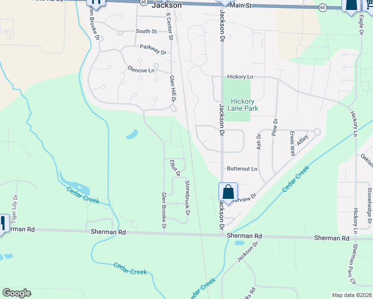 map of restaurants, bars, coffee shops, grocery stores, and more near W206N16341 Marshland Drive in Jackson