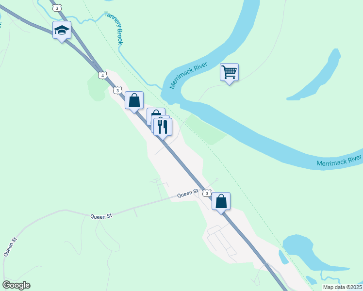 map of restaurants, bars, coffee shops, grocery stores, and more near Depot Street in Boscawen