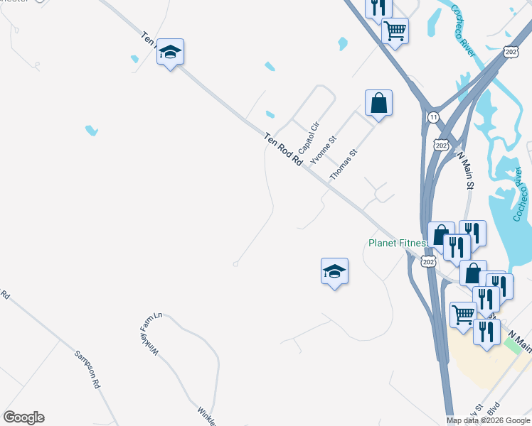 map of restaurants, bars, coffee shops, grocery stores, and more near 37 Ebony Drive in Rochester