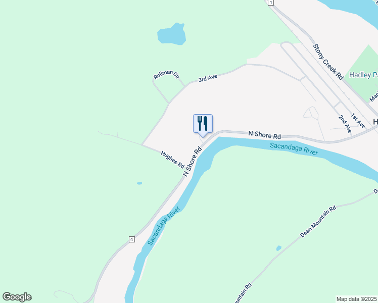 map of restaurants, bars, coffee shops, grocery stores, and more near 3919 North Shore Road in Hadley