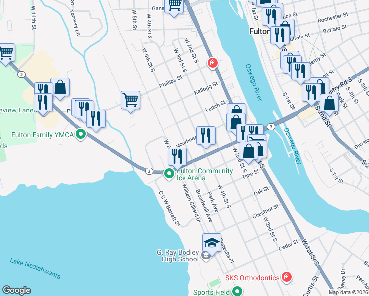 map of restaurants, bars, coffee shops, grocery stores, and more near 256 West 5th Street South in Fulton