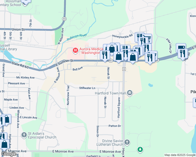 map of restaurants, bars, coffee shops, grocery stores, and more near 1275 Bell Avenue in Hartford