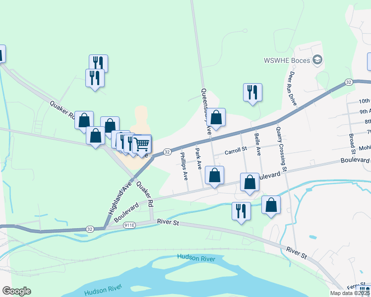 map of restaurants, bars, coffee shops, grocery stores, and more near 418 Dix Avenue in Warren County