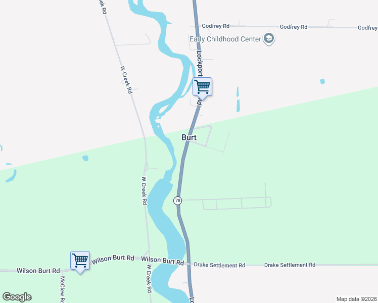 map of restaurants, bars, coffee shops, grocery stores, and more near 2097 Lockport Olcott Road in Burt