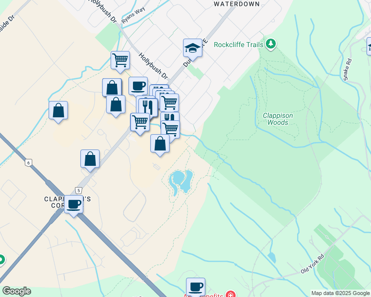 map of restaurants, bars, coffee shops, grocery stores, and more near 116 Dundas Street East in Hamilton