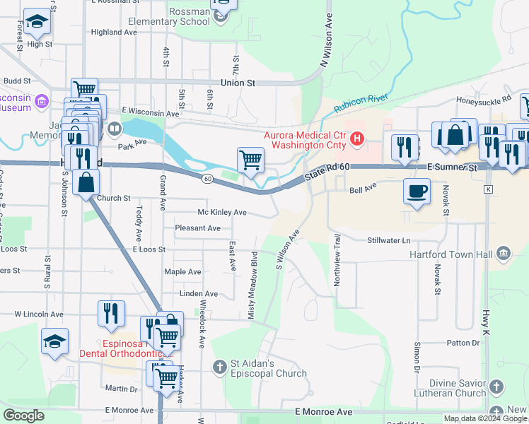 map of restaurants, bars, coffee shops, grocery stores, and more near 764 Mc Kinley Avenue in Hartford