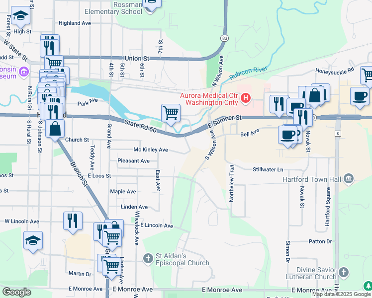 map of restaurants, bars, coffee shops, grocery stores, and more near 788 Mc Kinley Avenue in Hartford