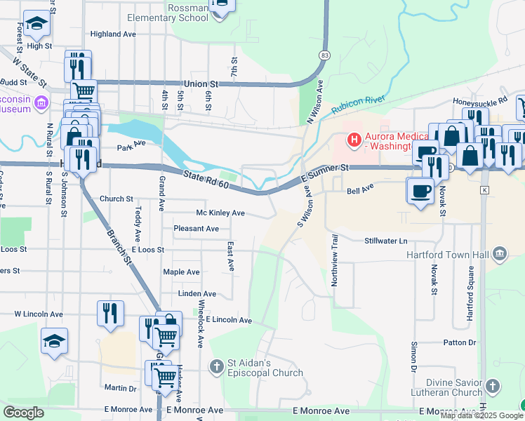 map of restaurants, bars, coffee shops, grocery stores, and more near 764 Mc Kinley Avenue in Hartford