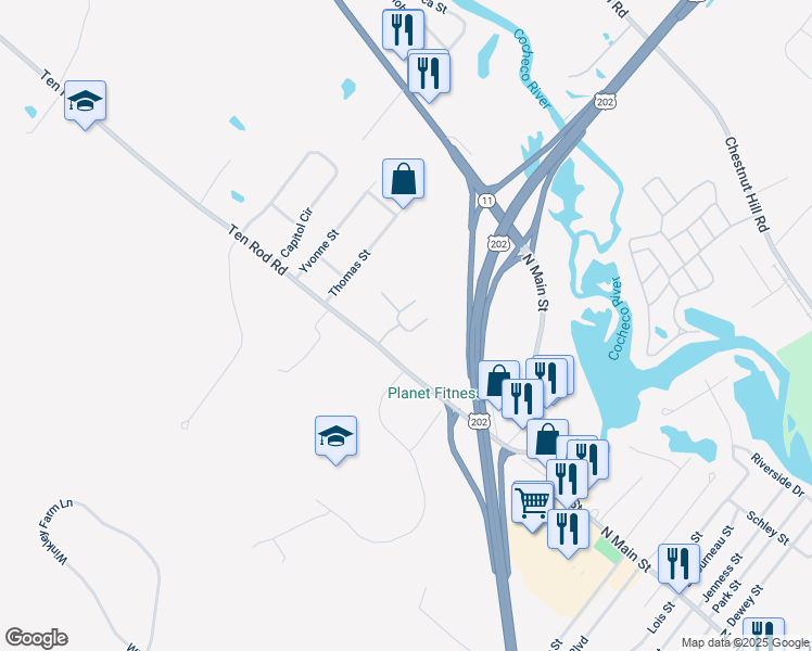 map of restaurants, bars, coffee shops, grocery stores, and more near 10 Tampa Drive in Rochester
