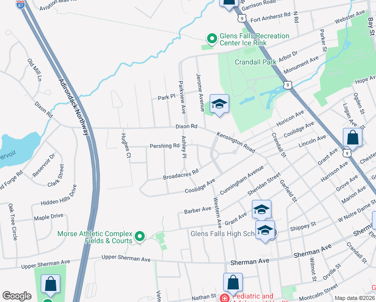 map of restaurants, bars, coffee shops, grocery stores, and more near 6 Luzerne Place in Queensbury