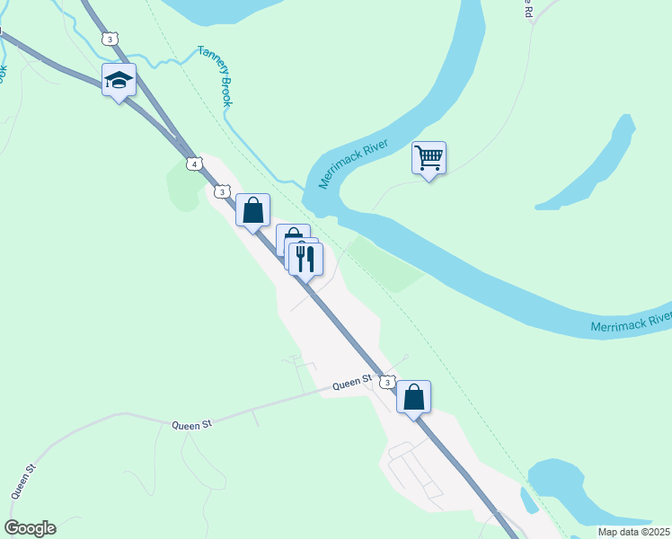 map of restaurants, bars, coffee shops, grocery stores, and more near Depot Street in Boscawen