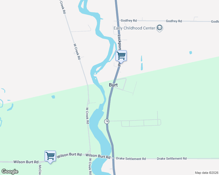 map of restaurants, bars, coffee shops, grocery stores, and more near 2097 Lockport Olcott Road in Burt