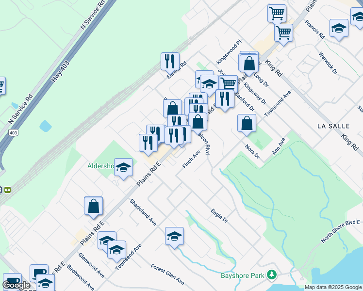 map of restaurants, bars, coffee shops, grocery stores, and more near in Burlington