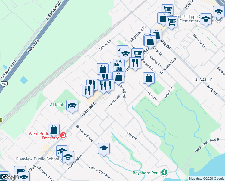 map of restaurants, bars, coffee shops, grocery stores, and more near in Burlington
