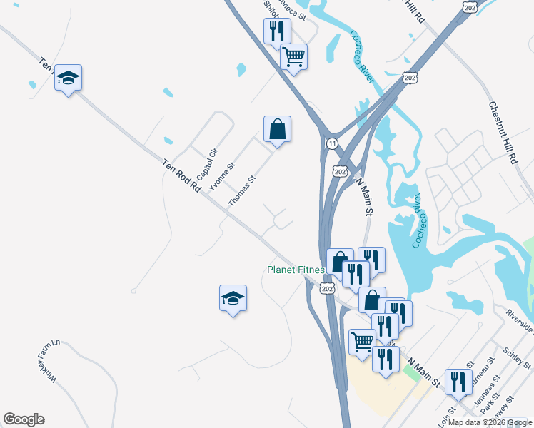 map of restaurants, bars, coffee shops, grocery stores, and more near 10 Tampa Drive in Rochester