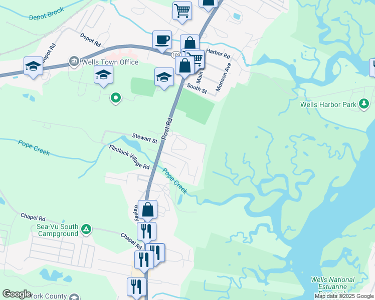 map of restaurants, bars, coffee shops, grocery stores, and more near 1413 U.S. Route 1 in Wells