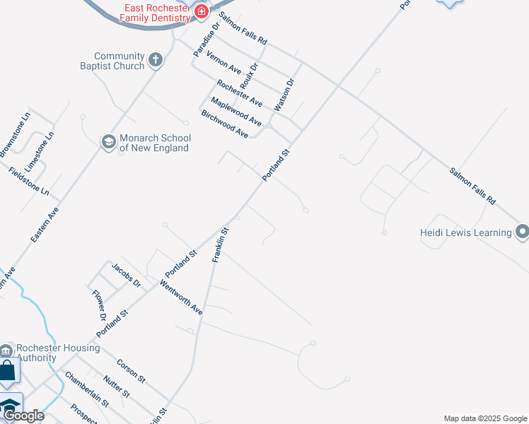 map of restaurants, bars, coffee shops, grocery stores, and more near 597 Portland Street in Rochester