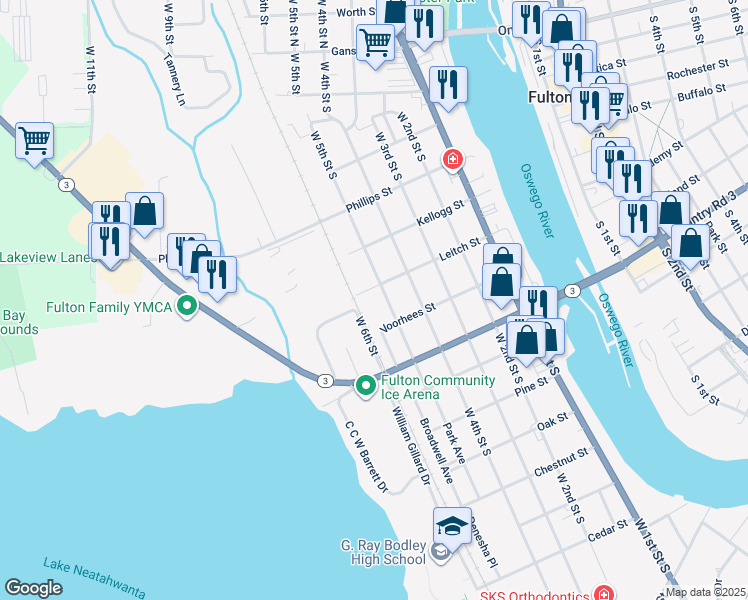 map of restaurants, bars, coffee shops, grocery stores, and more near 508 Leitch Street in Fulton