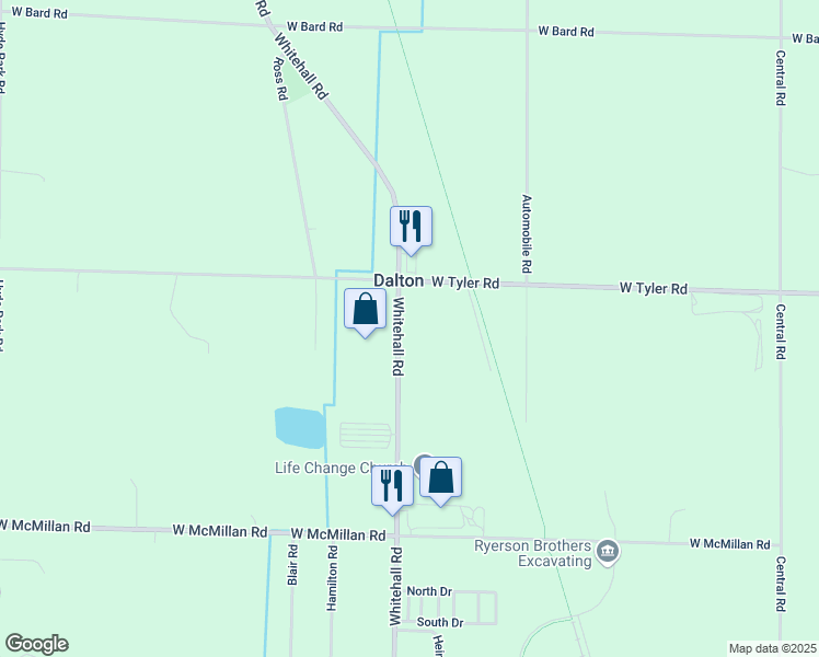 map of restaurants, bars, coffee shops, grocery stores, and more near 3320 Whitehall Road in Muskegon