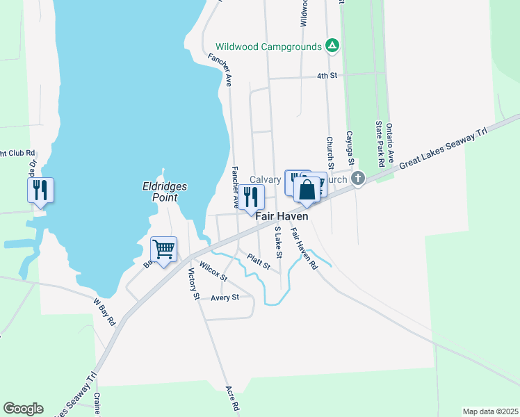 map of restaurants, bars, coffee shops, grocery stores, and more near 14463 Richmond Avenue in Fair Haven