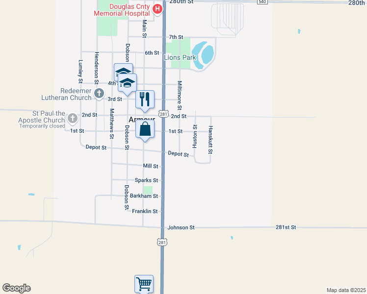 map of restaurants, bars, coffee shops, grocery stores, and more near 600-698 Miltimore Street in Armour