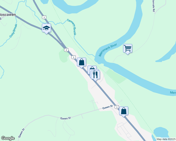 map of restaurants, bars, coffee shops, grocery stores, and more near 224 King Street in Boscawen