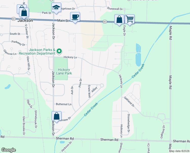 map of restaurants, bars, coffee shops, grocery stores, and more near W198N16440 Linden Circle in Jackson