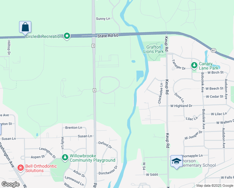 map of restaurants, bars, coffee shops, grocery stores, and more near W57N1138 Kenzie Way in Cedarburg